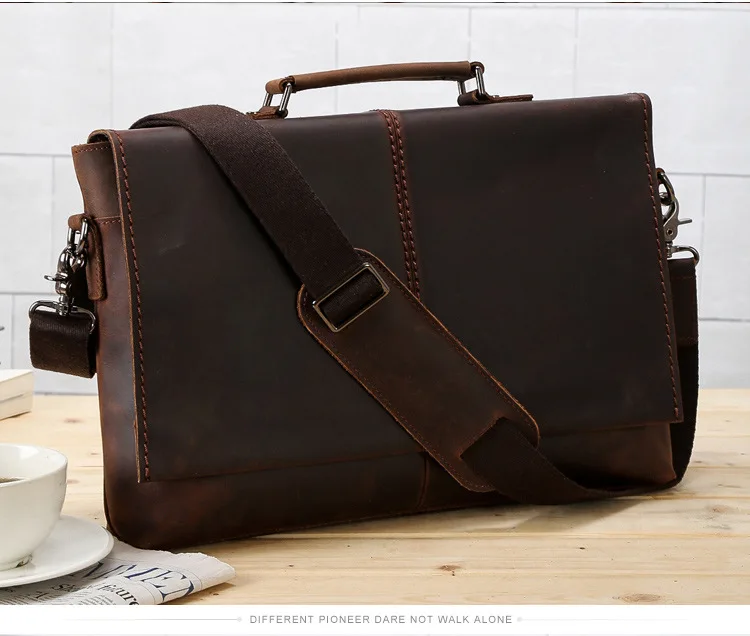 MAHEU, винтажный кожаный портфель, натуральная кожа, деловая сумка на плечо с крышкой, 15,6 дюймов, сумка для компьютера, твердая коровья кожа