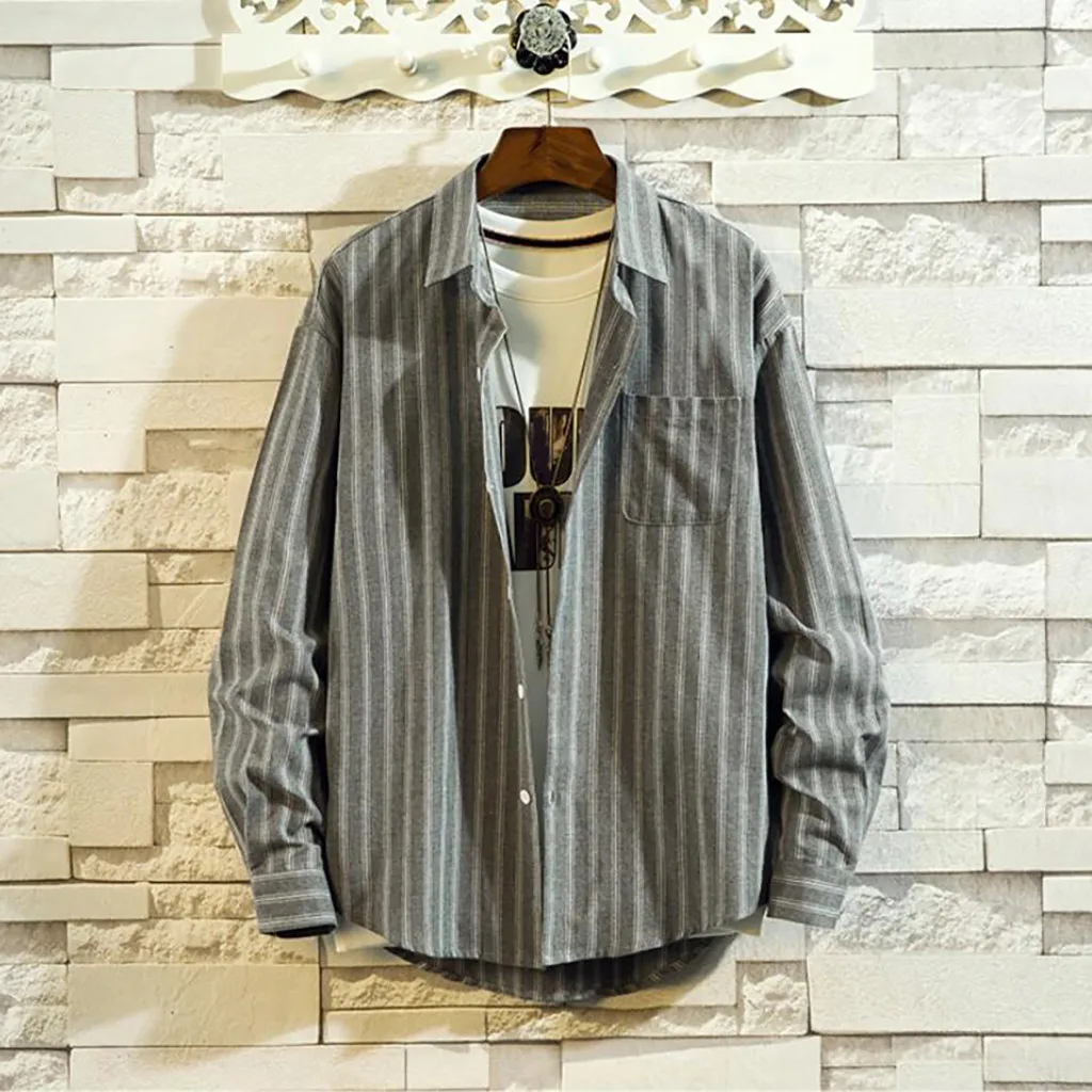 Модные мужские рубашки camisa повседневная мужская рубашка с принтом уличная одежда с длинным рукавом Свободная Съемная Мужская блузка Топ мужские рубашки - Цвет: Gray
