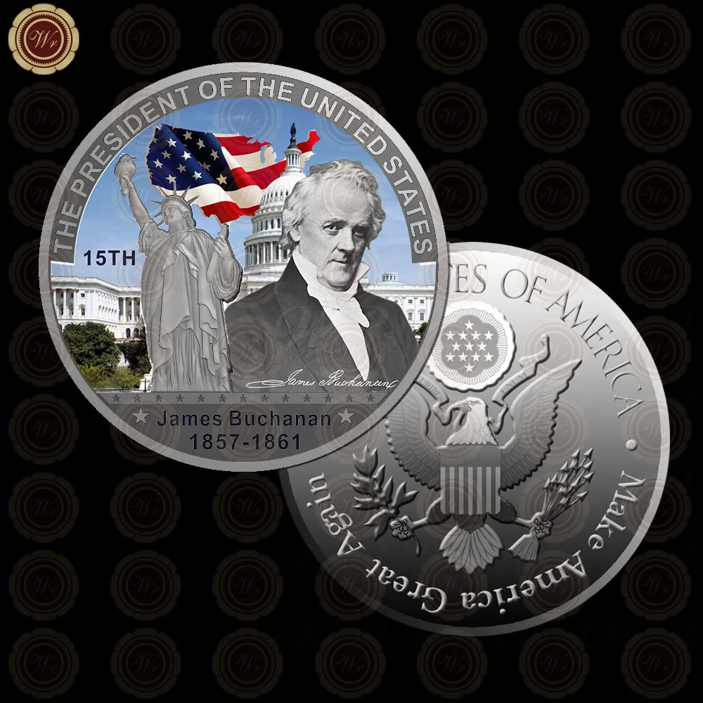 Style 15 WR Коллекционная Посеребренная американская 2th President John Adams металлическая монета/w чехол креативный вызов монета подарок на день отца 40x3 мм - Цвет: Style 15