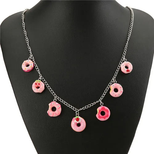 necklace 1 шт. Милая Смола пончик имитация десерты еда ожерелье и браслет для детей подарок на день рождения женские ювелирные изделия - Окраска металла: necklace