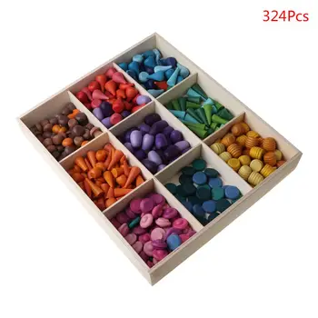 

324Pcs Kids Wooden Toys Rainbow Block Loose Parts Mushrooms Cones Building Block K92D