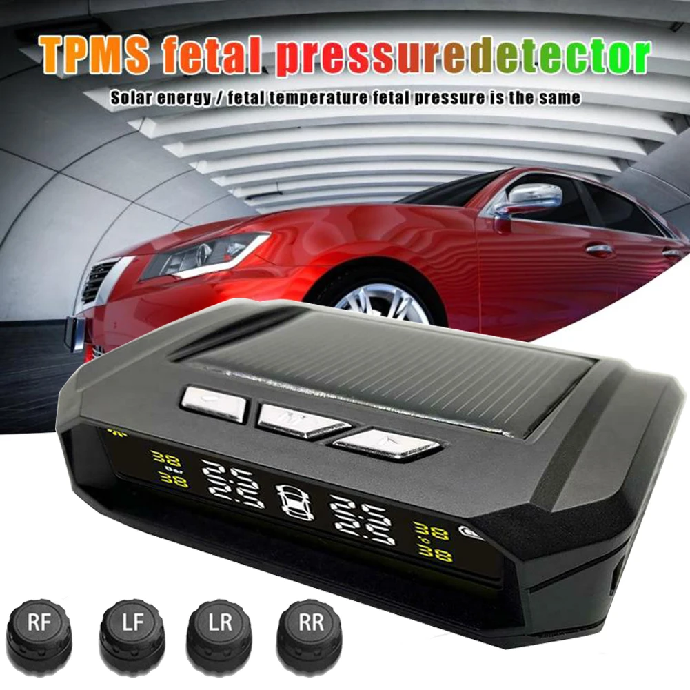 Беспроводной Солнечный TPMS ЖК-монитор давления в шинах автомобиля+ 4 внешних датчика