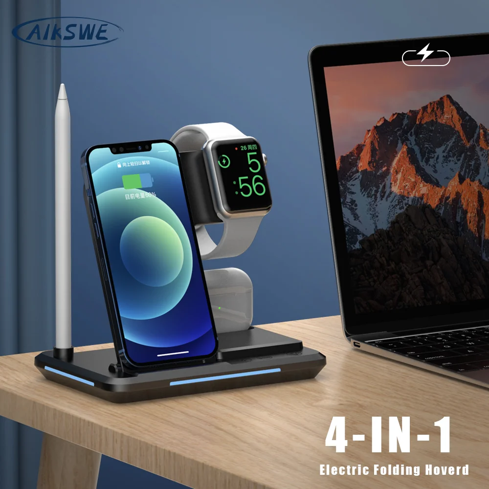 AIKSWE Qi 4 в 1 Беспроводное зарядное устройство электрический держатель для iPhone X 11 12