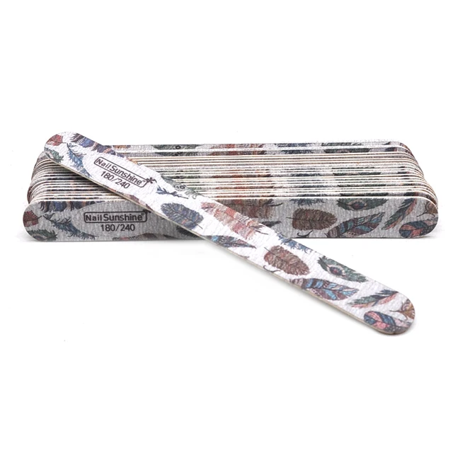 10 Pcs Printed Flower Wood Nail Files 100/120/150/180/240 Wooden Sanding Buffer Block Gel Polishing Nails Files Accessories Tool feather 180-240
