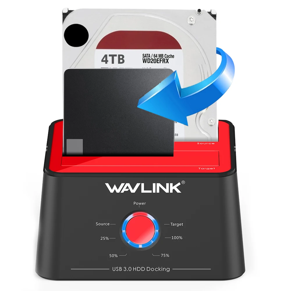 Wavlink USB 30 SATA Dual Bay HDD estación de acoplamiento HDD externo y SSD 8 caja TB HDD clon sin