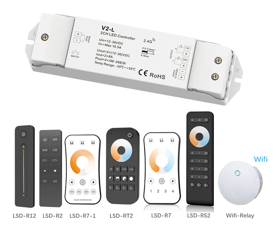 CCT светодиодный диммер 12V 24V 36V 16A 2,4G Smart Wifi RF Беспроводной дистанционного WW CW 2CH светодиодный диммер для одного Цвет двойной белую полоску светильник