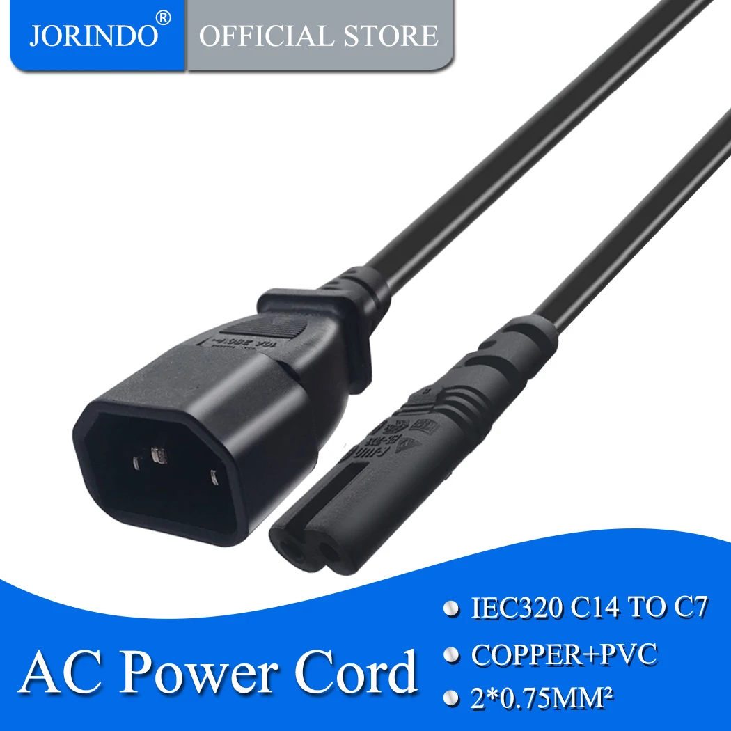 JORINDO 0.6M/1.96FT IEC320 AC cable C7 2 hole socker to C14 3 pin pulg power cord Used for PUD/UPSF Server | Электроника