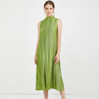 

Latest Miyake 2020 Summer Women Dress boho Sleeveless charleston Pleated Dress fashion beach plus size A-Line Dress festa 5169