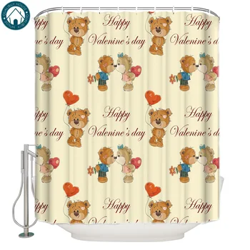 

Cute Teddy Bear On Valentine'S Day Fabric Bath Curtains Bathroom Shower Curtain Bath Curtains Childrens Hotel Rings Funny Hooks