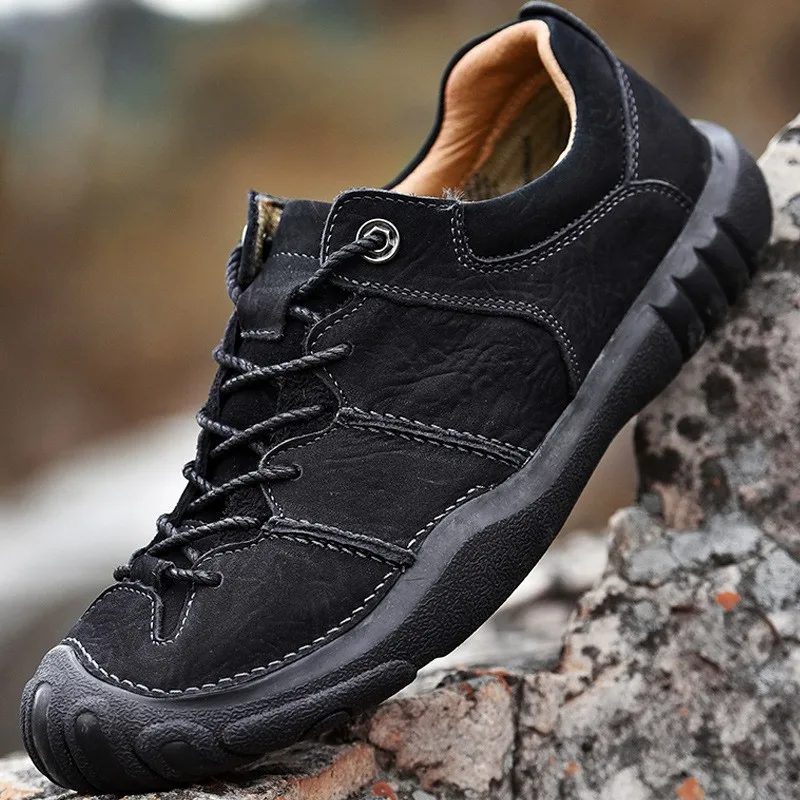 

Dull Polish Cowhide Outdoor Casual Leather Shoes Men Shoes Soft Bottom Hiking Mountain Climbing Travel Shoes Trail Running Shoes