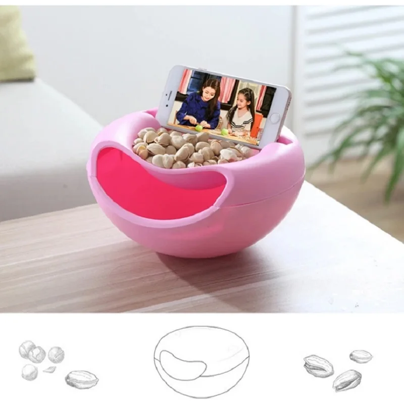 Fruit Plate Snack Bowl Snack Dish Fashion Plastic Fruit Dish Snacks Nut Melon Seeds Bowl Double Layer Candy Plate Multifunctional Fruit Plate 20*10cm