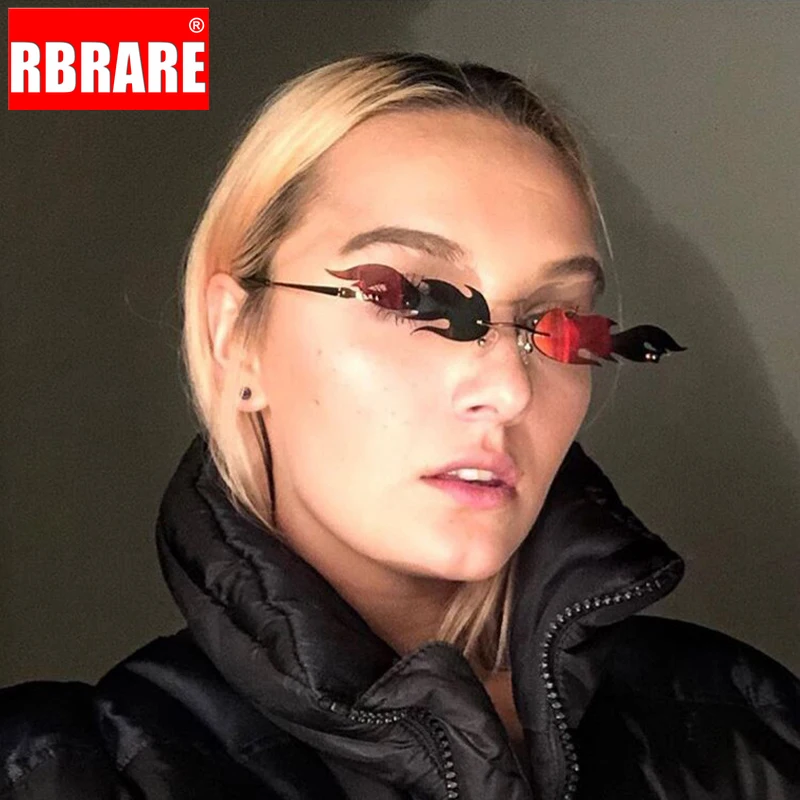 RBRARE, дизайнерские женские солнцезащитные очки,, высокое качество, без оправы, пламя, маленькие солнцезащитные очки, металлические, зеркальные, солнцезащитные очки для мужчин, Oculos ретро