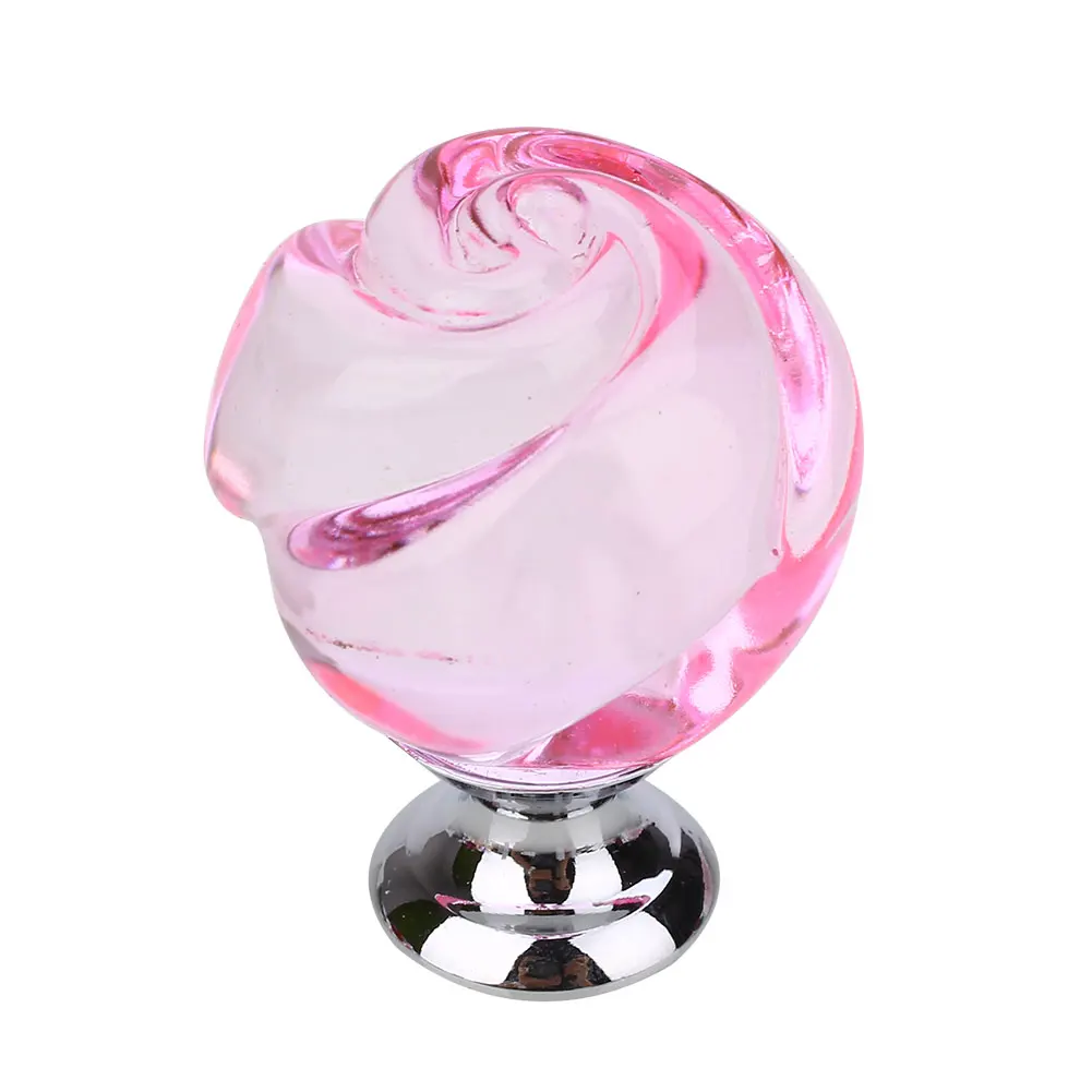 30MM Crystal Rose Door Knobs Cupboard Cabinet Handle Pull Home Kitchen Decor - Color: Pink