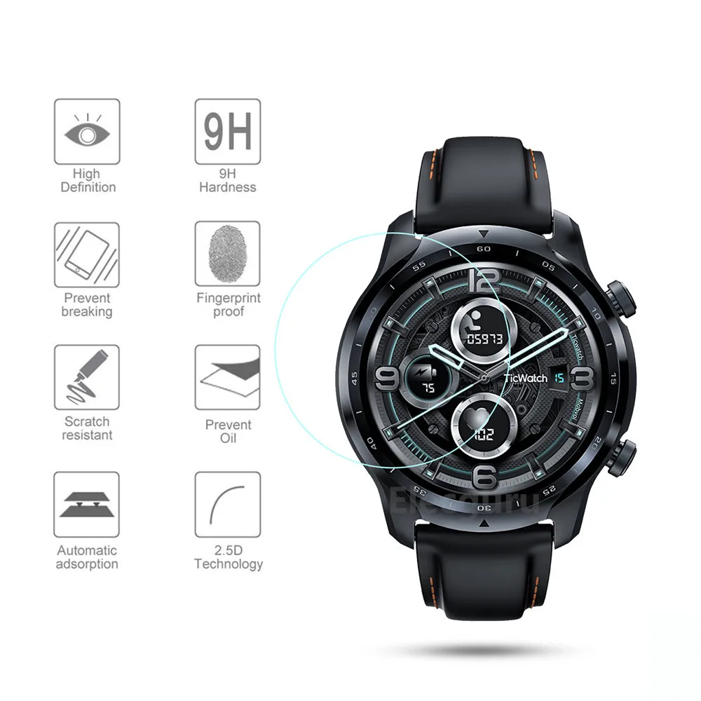 3 Pack for TicWatch Pro 3 GPS Smartwatch Tempered Glass Screen Protector 9H Protective Film Scratch Resistant Anti-Shatter Guard