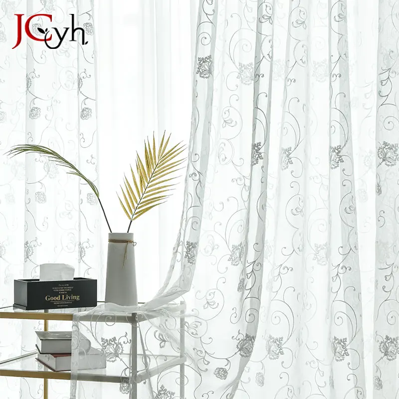 

Embroidered Floral Tulle Curtains For Living Room White Sheer Curtains Bedroom Kitchen Voile Curtains For Window Fabric Drapes