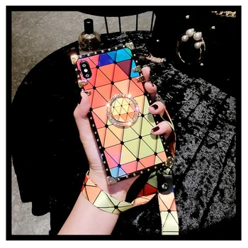 

Luxury High-end Magic Color Lattice Bracket Phone Case For IPhone 11 Pro XS Max X Xr7 8 6S Plus Silicone Anti Falling Back Cover