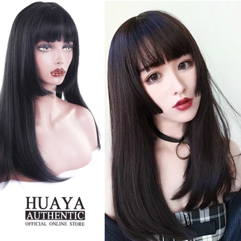 

HUAYA Long Straight Wig Black Lolita Cute Anime Cosplay Wig With Bangs Heat Resistant Fiber Synthetic Princess Cut False Hair