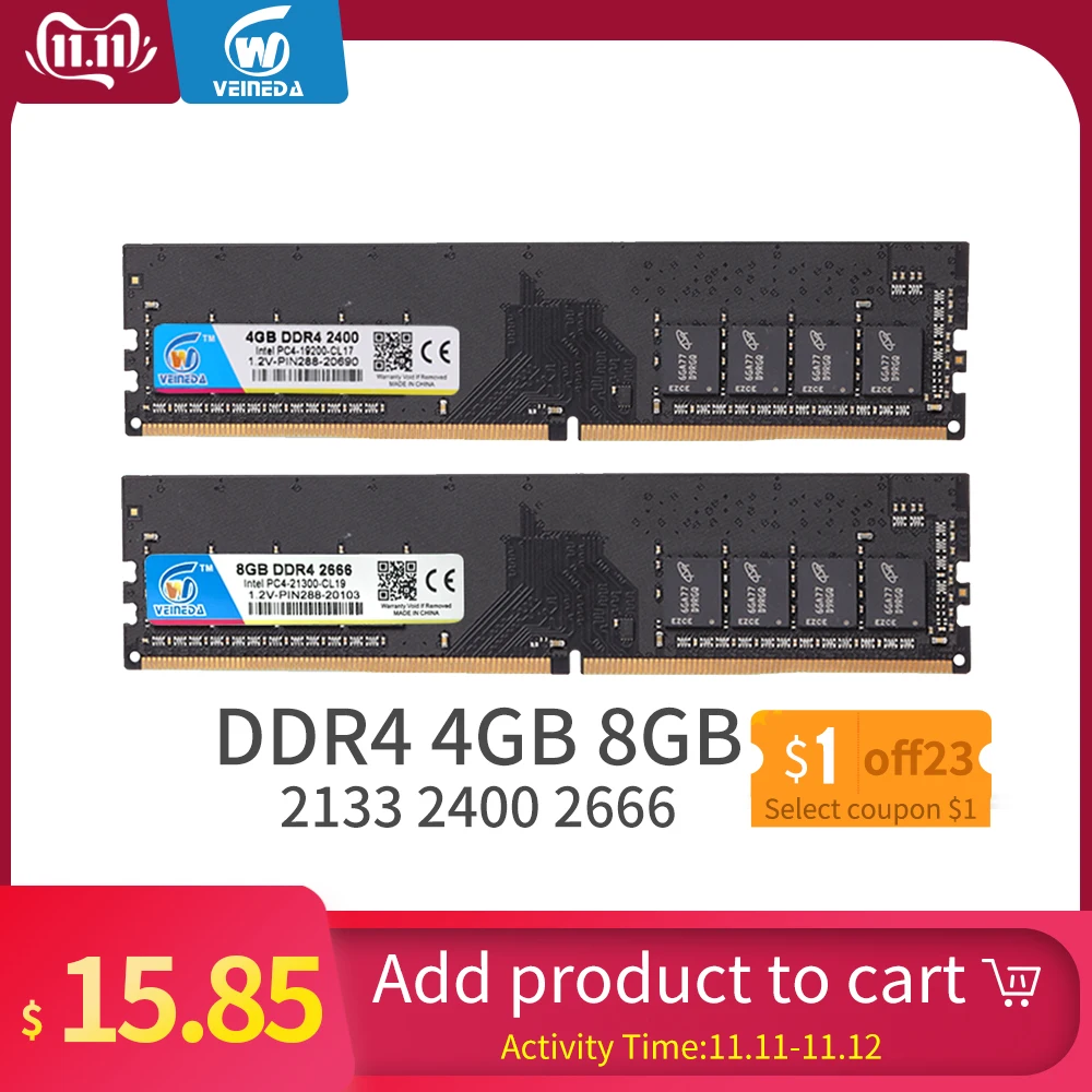 Billig VEINEDA ddr4 8 gb PC Computer RAM 4GB 8GB 4G 8G Speicher DDR 4 PC4 2133 2400 2666Mhz Desktop Motherboard Memoria 284 pin