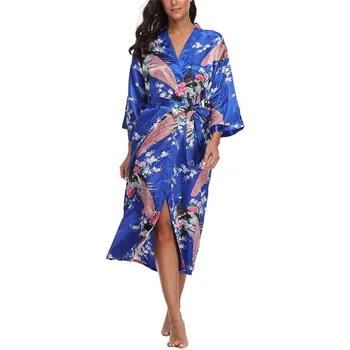 

Summer Lady ROBE Kimono Bathrobe Gown Sexy Loose Nightgown Sleepwear Casual Print Peacock Nightwear Bridal Wedding Sleepdress