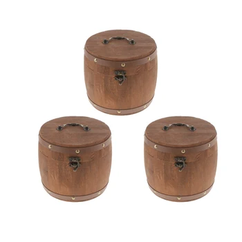 

3Pcs 18x16cm Vintage Wooden Sealed Storage Cans Food Storage Canister Tea Coffee Spice Bean Flour Herbal Container Caddy
