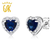 GemStoneKing 2,32 карат в форме сердца синие циркониевые серьги Твердые 925 пробы серебряные женские винтажные серьги-гвоздики