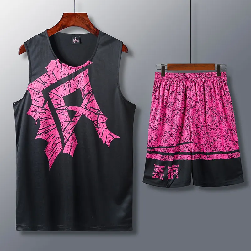 091 pink black set Для мужчин женский баскетбольный трикотажный тренировочный костюм спортивный комплект Костюмы рубашки униформа для игры в баскетбол в колледже персонализированный заказной печати - Цвет: 091 pink black set