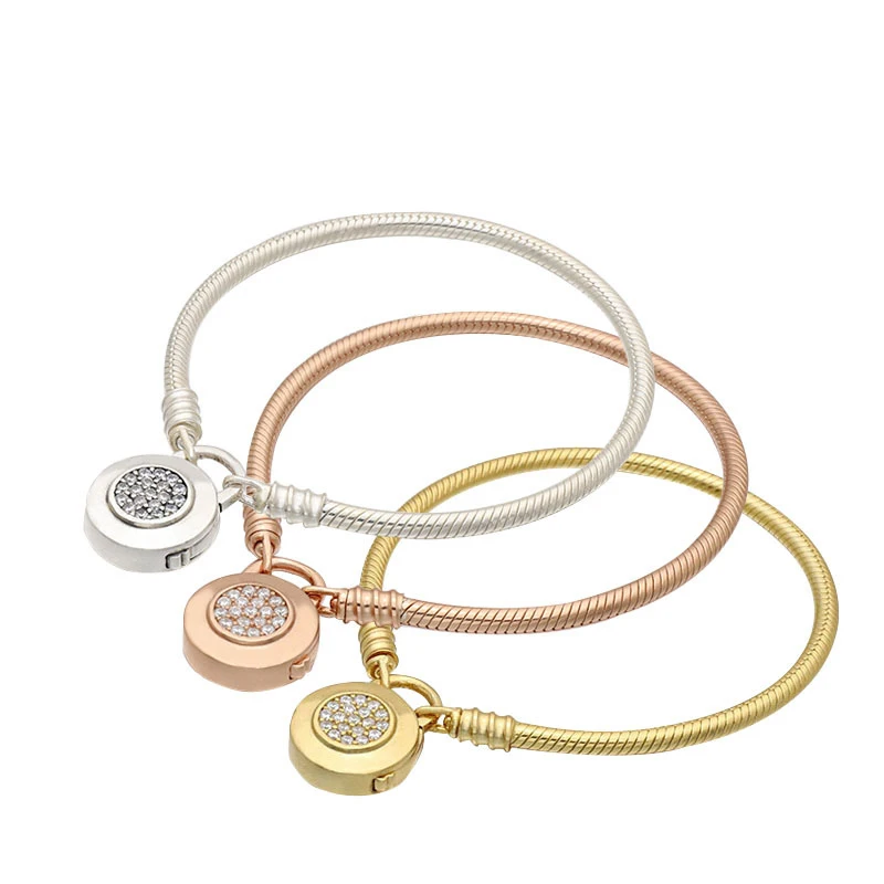 925 пробы Серебряный браслет-цепочка змейка подходит для шармов и Бусин Diy браслет чистый серебряный браслет-цепочка модное ювелирное изделие