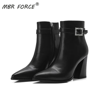 

MBR FORCE 2020 new simple autumn and winter zipper crystal shoes high heel leather beef tendon non-slip sole ladies ankle boots