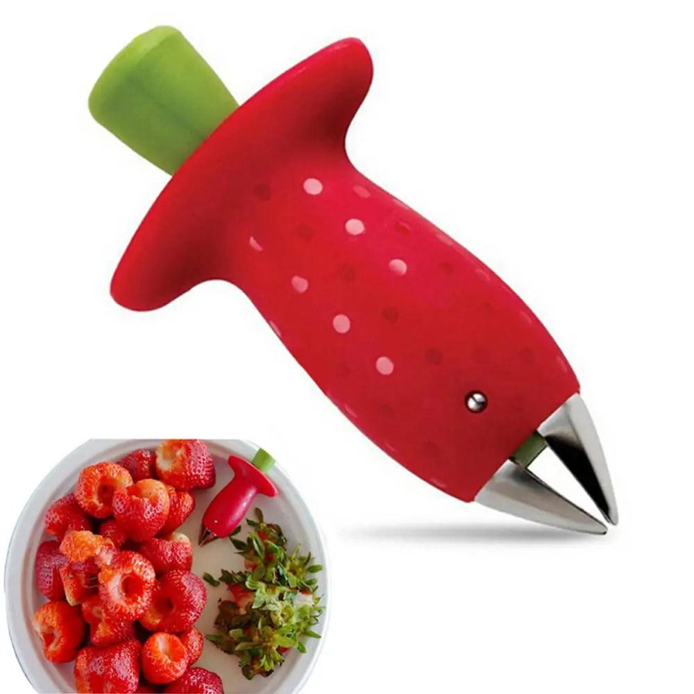 

Red Strawberry Huller Stem Remover Top Leaf Remover Stainless Steel Gadget Tomato Stalks Fruit Tool Portable Kitchen Accessories
