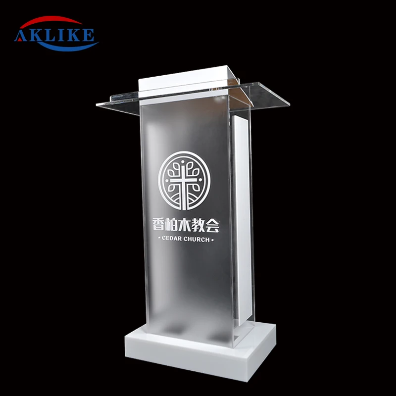 Illuminated Podium Organic Glass Pulpit Cheap Utility Platform Church Presentation Lectern Modern Speech Rostrum