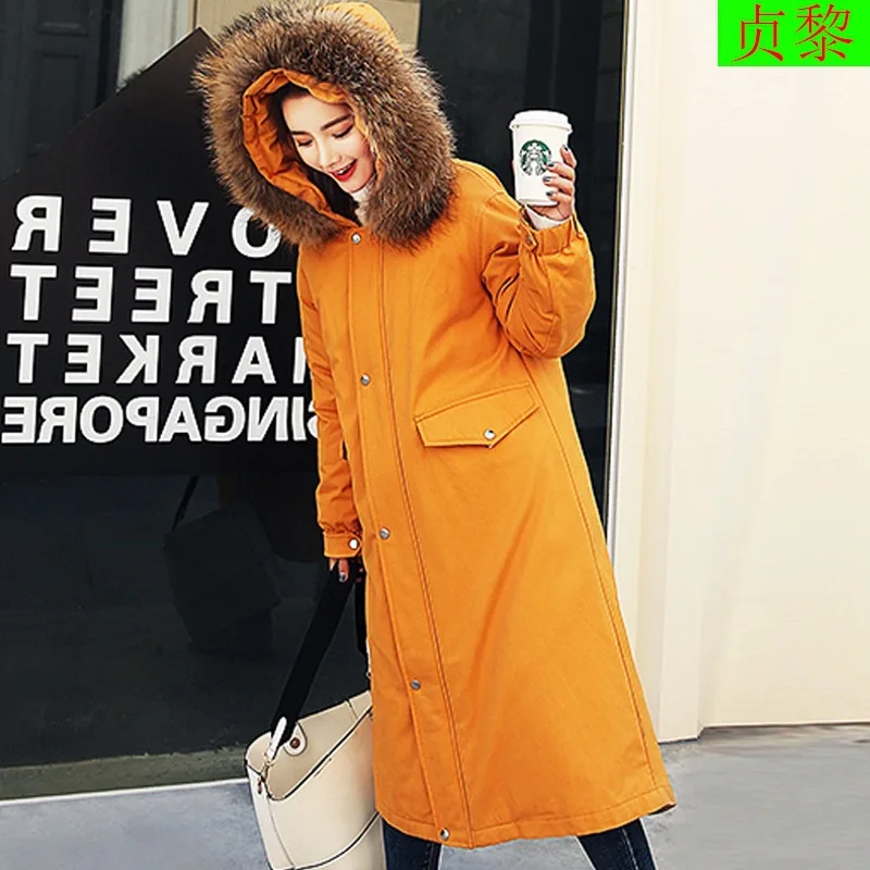 Зима, стиль, женское платье, корейский стиль, длинное, выше колена, одежда с хлопковой подкладкой, для студентов, с капюшоном, пуховик, с хлопковой подкладкой