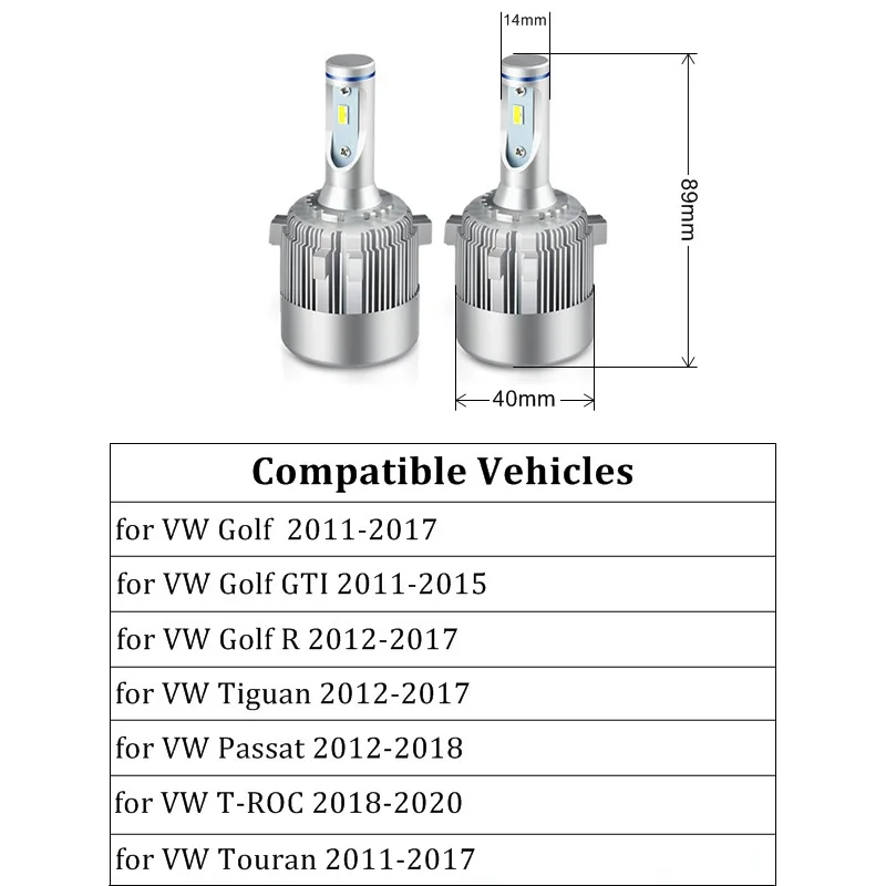 2x H7 светодиодные фары ближнего и дальнего света с чипом CSP 72W для 7200LM 6000K 12V Canbus VW Golf
