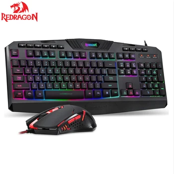 Redragon S101 유선 게이밍 키보드 마우스 콤보 RGB 백라이트 3200 인치 당 점 키보드 마우스 세트 Windows PC 게이머 용