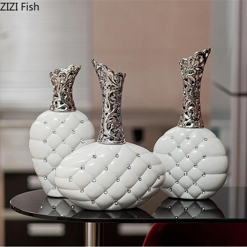 Hollow-out Ceramic Vase Imitate Diamond Decorative Flower Arrangement Desk Decoration Porcelain Floral Vases Modern Home Decor | Дом и сад