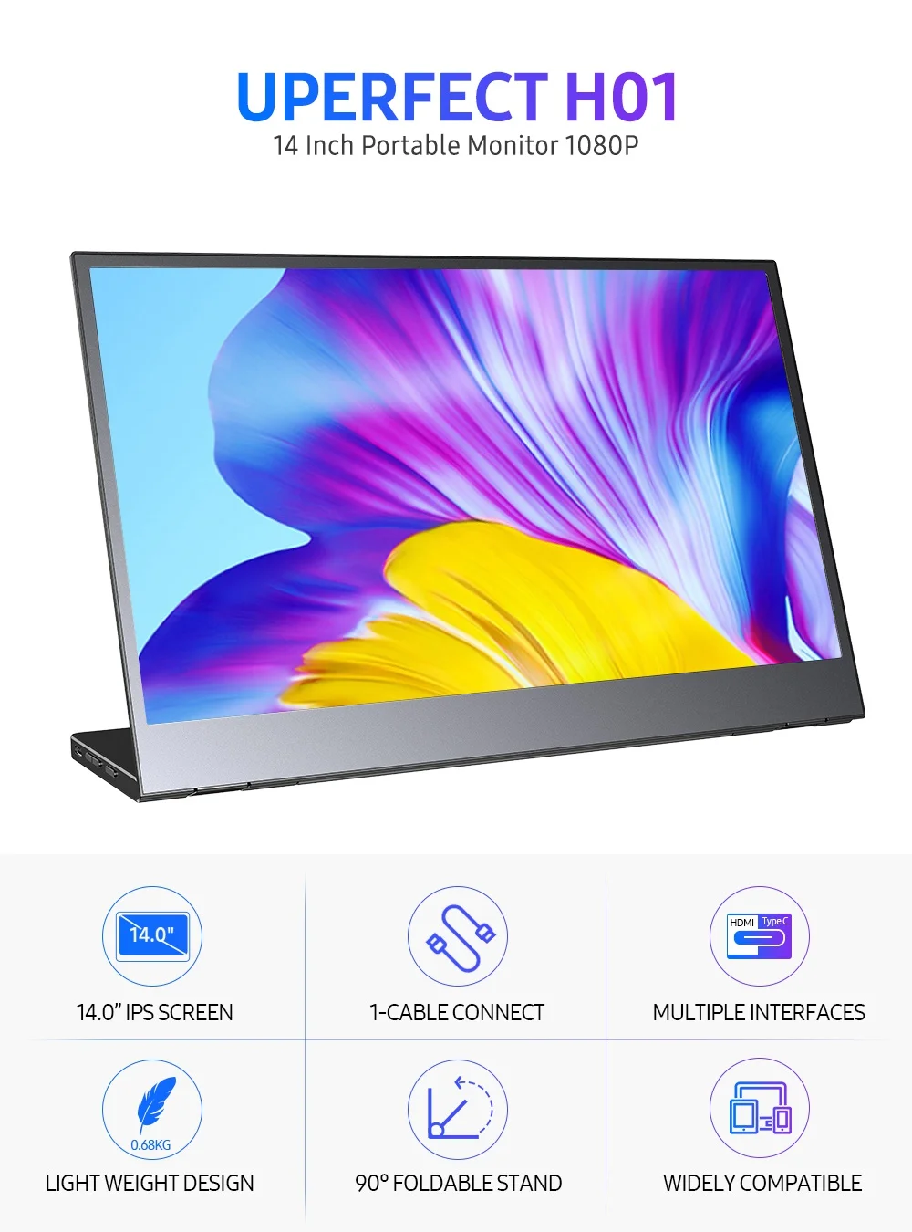 UPERFECT H01 FHD портативный монитор 1080P Type-C HDMI игровой дисплей двойной динамик IPS
