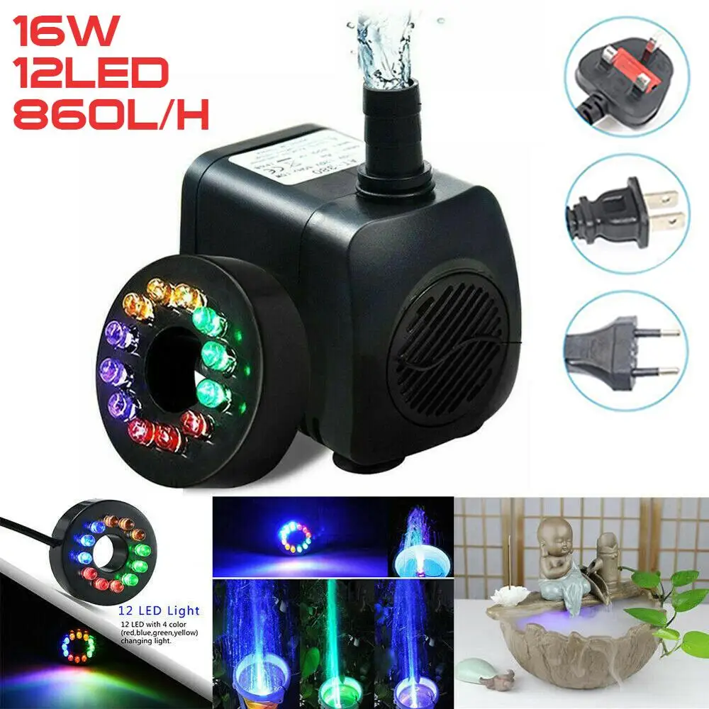 

AC 220V 3W Submersible Water Pump LED Cord Water Pump with LED Light Aquarium Fountain Fish Pond Tank EU Plug