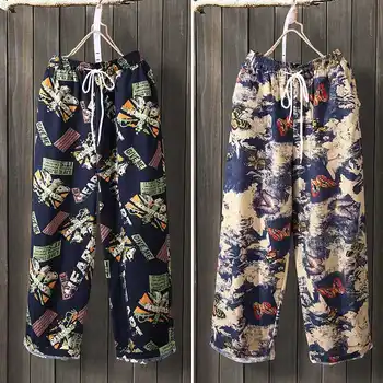 

Plus Size Pants Vintage Printed Long Trousers ZANZEA Women Cotton Linen Pants Casual Pockets Pantalon Elastic Waist Streetwear