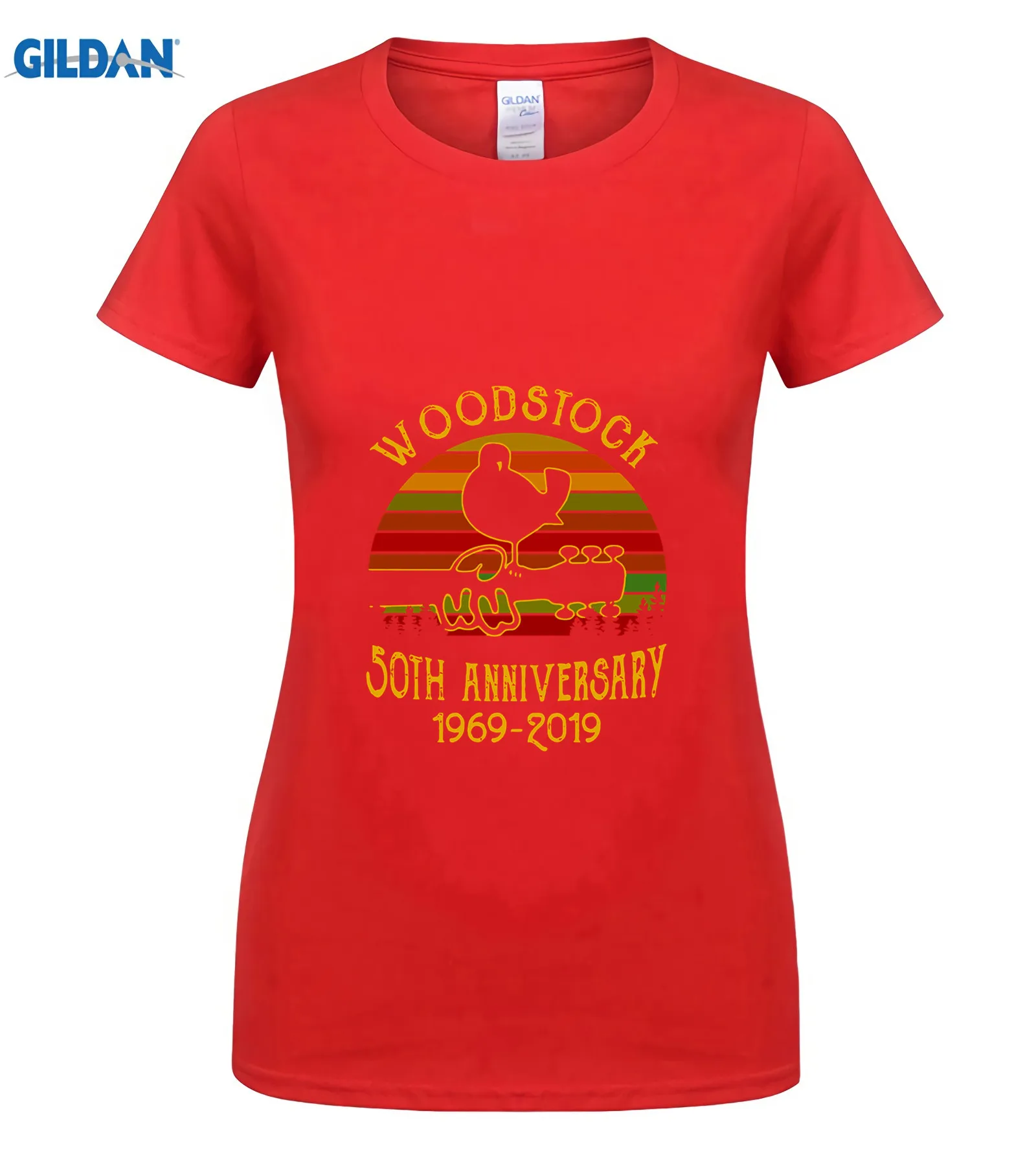 Костюмы вкрадчивый Woodstock 50th Юбилей 1969 летние Для Мужчин's короткий рукав Футболка Забавные футболки для девочек хлопковые топы, футболка - Цвет: women red