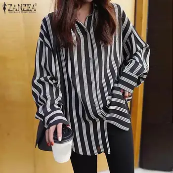 

2020 Spring Women Striped Blouses Ladies Casual Long Sleeve Shirts Fashion ZANZEA Female Lapel Buttons Down Tunic Tops Plus Size