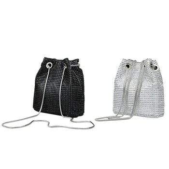 

2 Pcs Rhinestone Inlaid Flash Bucket Clutch Bag for Evening Party Fashion Banquet Fashion Shoulder Storage Totes Bags for Women