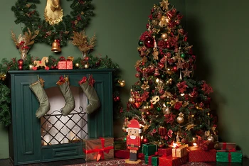 

HUAYI Baby Children Photography Backdrop Christmas Theme Party Vinyl Photo Background Family Xmas Tree Photobooth W-3444