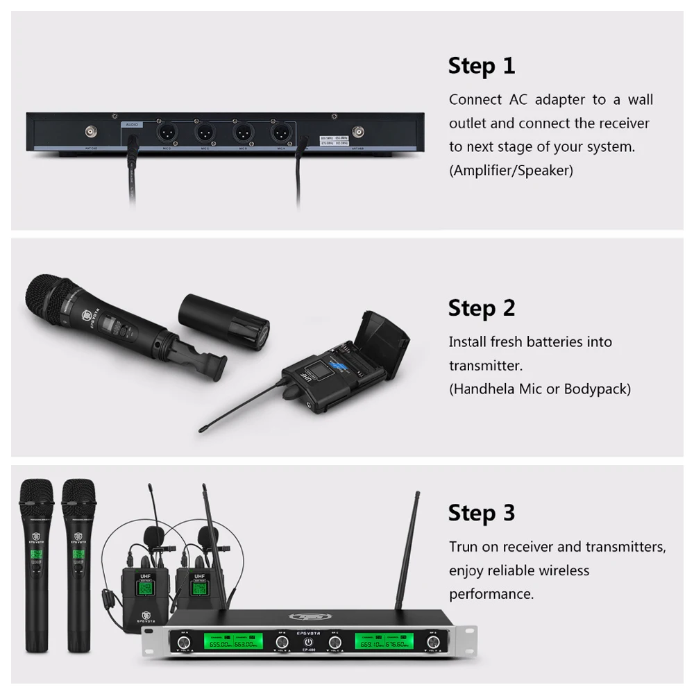 freqüência fixa 4 canais handheld microfone bodypack