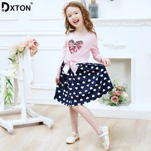 DXTON зимнее платье для девочек детское платье с пайетками платья для девочек с сердечками, детское Хлопковое платье с длинными рукавами, vestidos LH5740