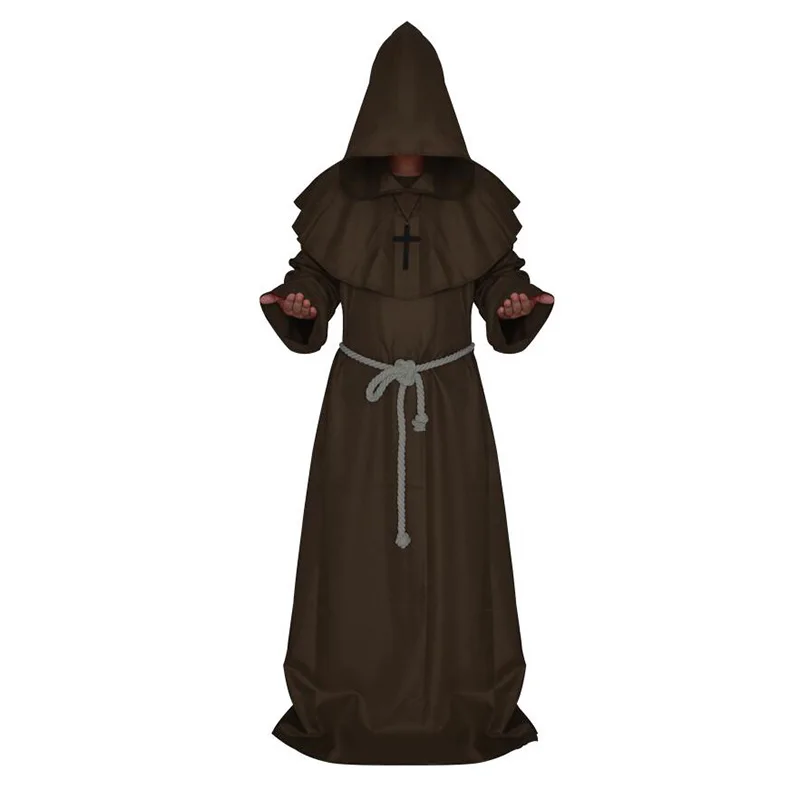 Horror Grim Reaper костюм для мужчин Винтаж монах Косплей костюмы на Хэллоуин для мужчин плащ для взрослых халат страшные костюмы волшебника для взрослых монах - Цвет: Коричневый