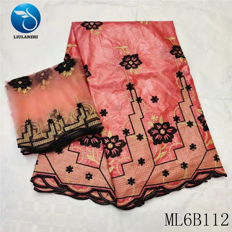 LIULANZHI african lace fabrics Cotton bazin getzner fabric with beads New design nigerian bazin lace embrodery 5+2yards ML6B112