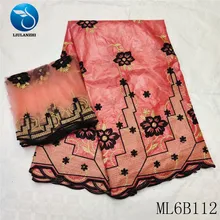 LIULANZHI african lace fabrics Cotton bazin getzner fabric with beads New design nigerian bazin lace embrodery 5+2yards ML6B112