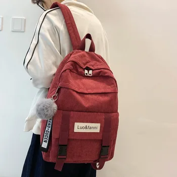

Cute Buckle Corduroy Backpack Women Large Capacity School Bag Teenage Girl Backpack Female Fashion Bag kawaii Ladies Luxury