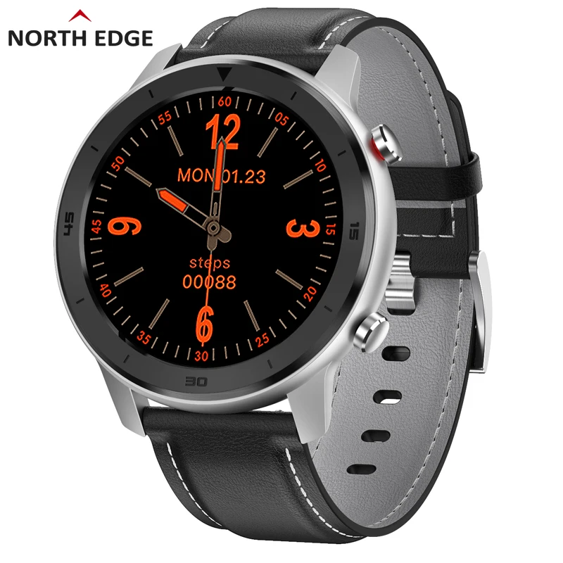 North Edge, полностью умные часы с сенсорным экраном, монитор сердечного ритма, Bluetooth, спортивный фитнес-трекер, мужские Смарт-часы для IOS, Android, телефона - Цвет: Black leather strap
