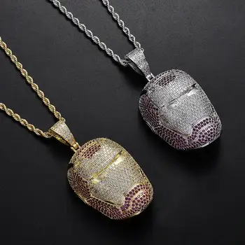 

European and American hip-hop jewelry, movie hero, Iron Man mask pendant, copper inlaid zircon necklace