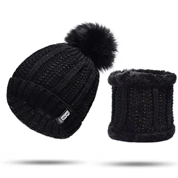 

Brand Winter Knitted Beanies Hats Women Thick Warm Beanie Skullies Hat Female Knit Letter Bonnet Beanie Caps Outdoor Riding Sets